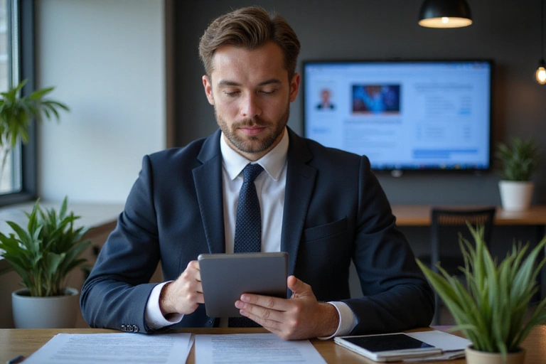 Avocat utilisant une tablette numérique dans un bureau