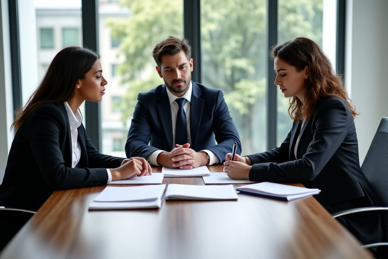 Réunion d'équipe entre avocats dans un bureau moderne